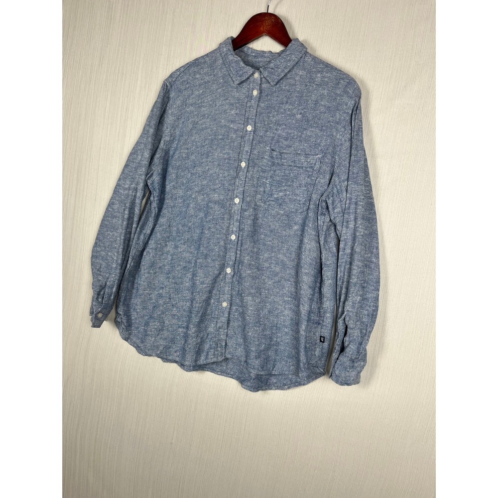 Gap Button Down Women Large Blue Oversized Linen Button Down Long Sleeve Shirt
